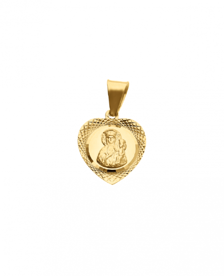 Medalik złoty serce z Matką Boską Częstochowską