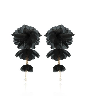 Kolczyki jedwabne - czarne kwiaty